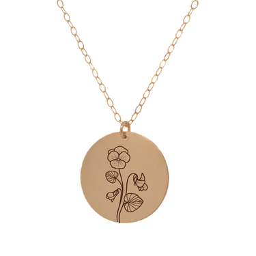 Gold Personalized Circle Birth Flower Necklace